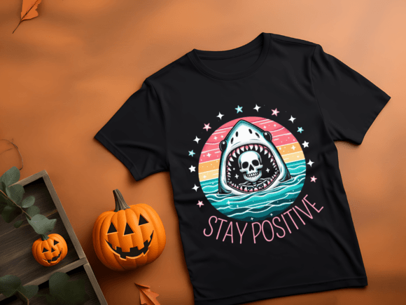 Stay Positive - Skeleton Shark Graphics for T-Shirt Designs