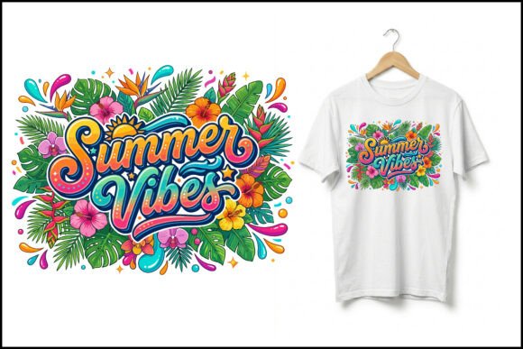 Summer Vibes Tropical Typography Design for T-Shirt Graphics